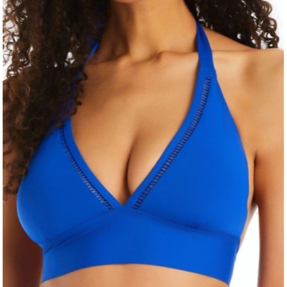 Bleu by Rod Beattie Sz 12 Bikini Top Behind The Seams Halter Blue Swimsuit Beach